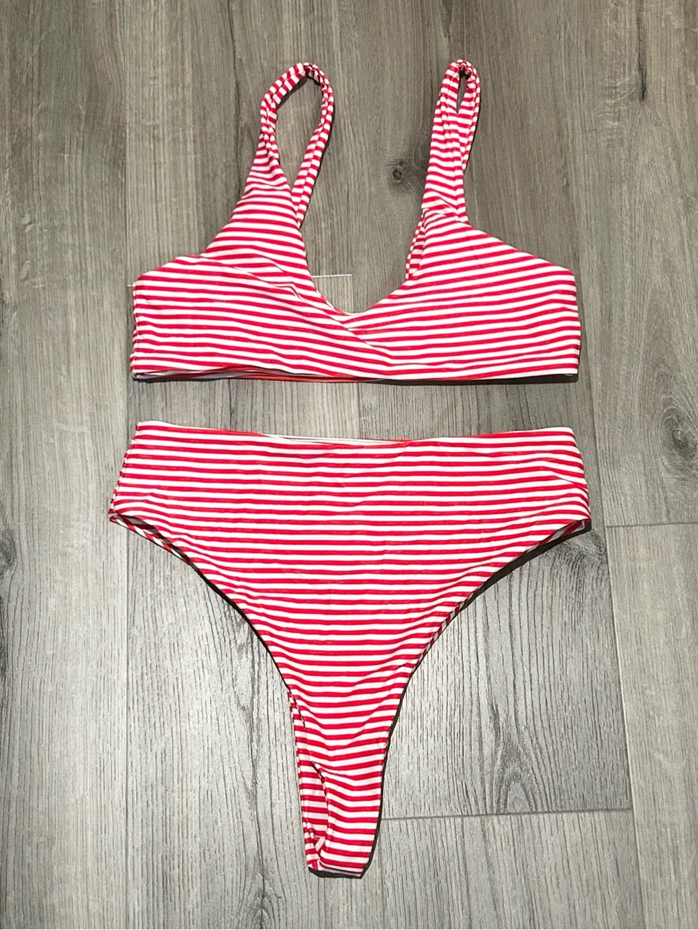 ❥𝐙𝐀𝐅𝐔𝐋: Striped Bikini - Red/White